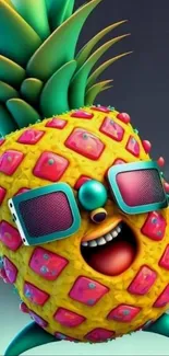 An animated pineapple character with sunglasses, exuding vibrant fun.