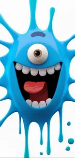 Playful blue cartoon splash character with a big smile and one eye.