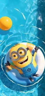 Cartoon character floating in a pool on a sunny day.