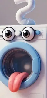 Whimsical cartoon washing machine with eyes.