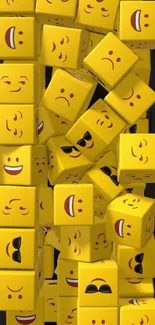 Yellow emoji blocks with happy faces on a mobile wallpaper.