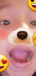 Playful child with cute emoji overlay.