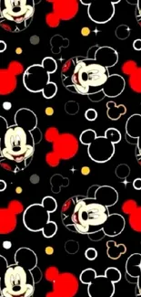 Black wallpaper with Mickey Mouse pattern.