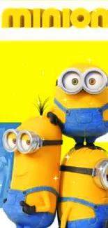 Minions stacked in colorful cartoon wallpaper.