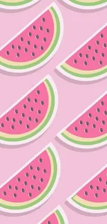 Pink and green watermelon slice pattern on a mobile wallpaper.