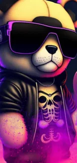 Funky bear with sunglasses in neon colors.