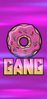 Vibrant purple wallpaper with donut art and 'GANG' text.