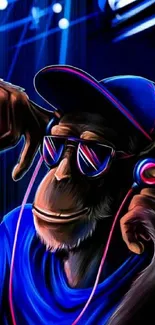 Funky monkey in headphones and sunglasses, colorful art.