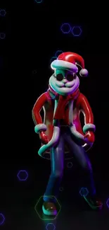 Modern Santa Claus dancing in vibrant art on dark background.