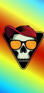 Funky skull on rainbow gradient background.