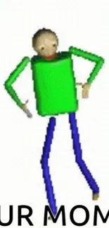 Humorous animated character with vibrant greens and blues on a mobile wallpaper.