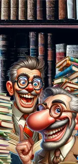 Whimsical cartoon characters with books