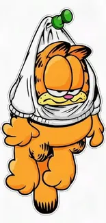 Orange cartoon cat wrapped in towels wallpaper.