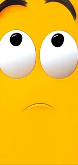 Playful cartoon face with big eyes on a yellow background.