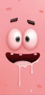 Funny cartoon face with pink background and large goofy eyes.