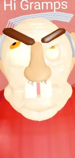 Cartoon grandpa in a red shirt on a funny phone wallpaper.