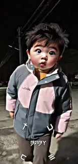 Cartoon kid with surprised look on phone wallpaper.