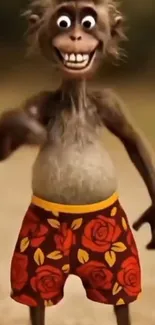 Funny cartoon monkey in colorful shorts.