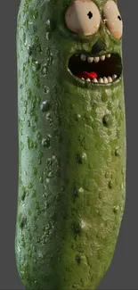 Funny cartoon pickle on dark background wallpaper.