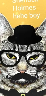 Humorous cat dressed as a detective with a hat and glasses.