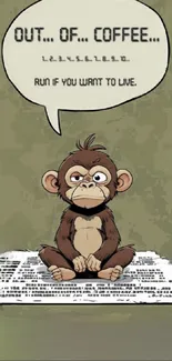 Cartoon monkey with a coffee message