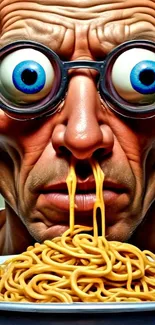 Funny character with noodles in glasses for a quirky mobile wallpaper.