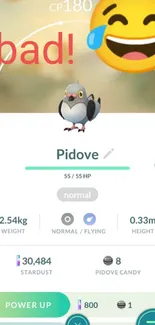 Humorous Pokemon Go Pidove wallpaper with emojis for mobile devices.