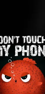 Comical pufferfish with bold warning text wallpaper