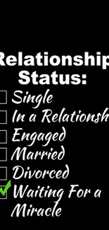 Mobile wallpaper with humorous relationship status option.