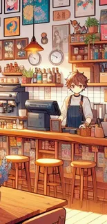 Anime-themed coffee shop wallpaper with cozy vibe and vivid decor.