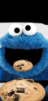 Blue furry character with cookies.