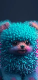 Cute furry blue creature with vibrant colors on a dark background.