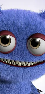 Cute blue furry monster with big eyes and a playful expression wallpaper.