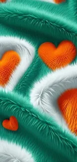 Furry hearts in teal and orange hues