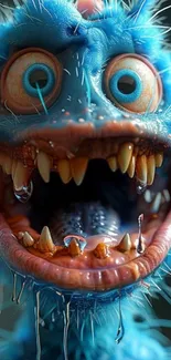 Close-up of a blue furry monster illustration.