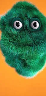 Green furry monster on an orange background