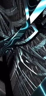 3D abstract design with futuristic patterns and dark cyan hues.