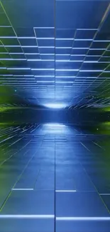 Futuristic 3D blue and green tunnel wallpaper for mobile phones.