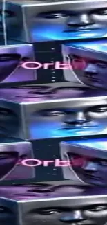 Futuristic 3D cube art with abstract faces on wallpaper.
