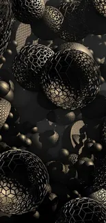 Futuristic 3D geometric sphere mesh wallpaper in dark gray tones.