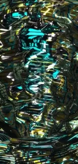 Futuristic abstract art wallpaper with teal and metallic hues.