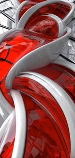 Futuristic abstract design with red and silver curves.