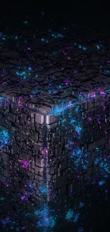 Futuristic abstract cube with neon lights.