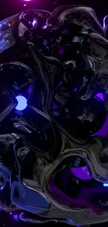 Futuristic abstract dark sphere with blue and purple glow.