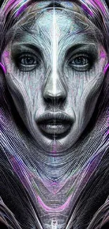 Futuristic abstract face art with vibrant colors and intricate design.