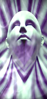 Futuristic abstract face mobile wallpaper in purple tones.