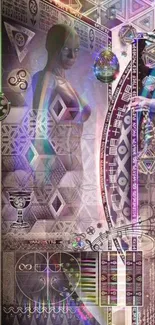 Futuristic wallpaper with geometric patterns and holographic effects.