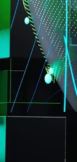 Futuristic green abstract wallpaper with geometric shapes and neon highlights.