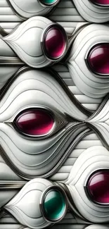 Futuristic abstract design with silver and magenta hues in a unique pattern.