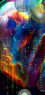 Futuristic abstract wallpaper with cosmic and digital elements.